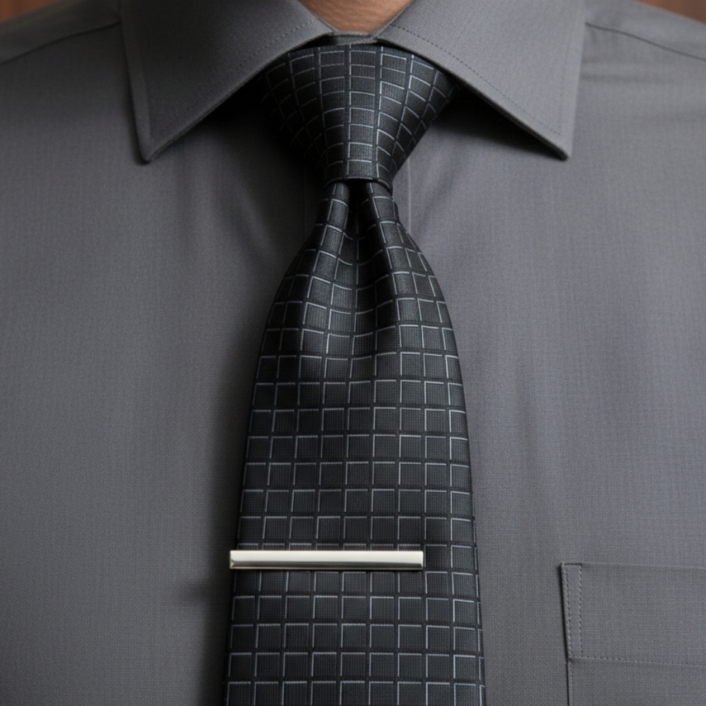 Calvin Klein Silk Tie Black Gold Cream Square Windowpane Formal Classy 3.5" Wide